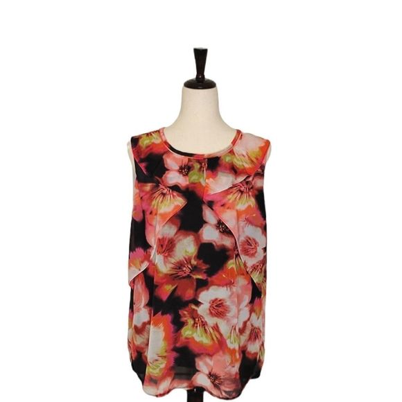 Worthington Tops - 🙂Worthington Bright Floral Patterned Ruffle Detail Sleeveless Blouse Size L